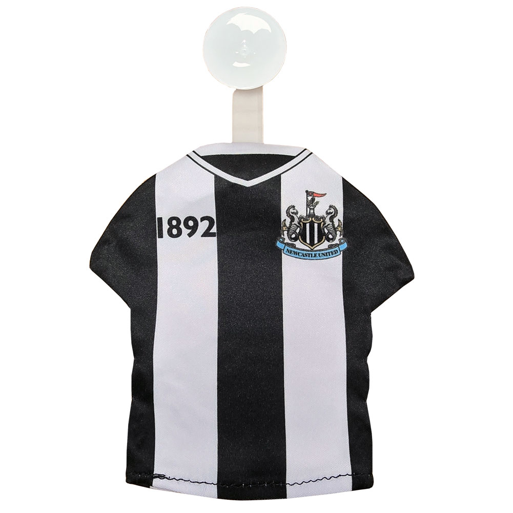 Double sided Newcastle United mini cloth car hang up shaped like a classic home shirt