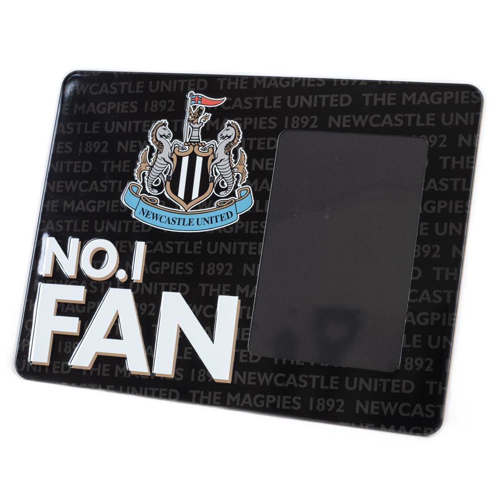 Newcastle United FC metal photo frame sign with the crest, No.1 FAN in white text and a portrait photo area
