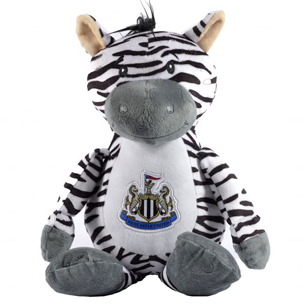 Newcastle United FC plush zebra from the Newcastle Zoo Crew with a woven Newcastle crest