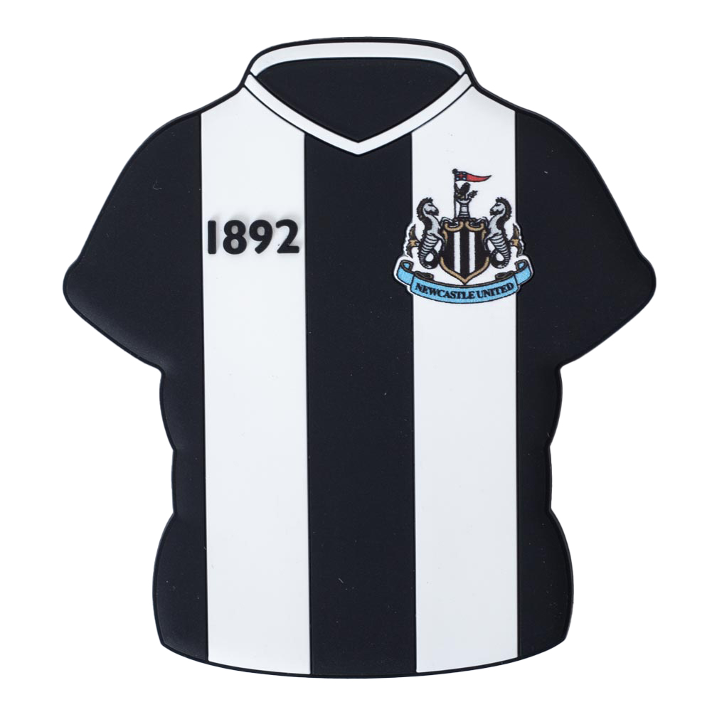 Newcastle United raised design PVC fridge magnet shaped like a home kit with the crest and established date