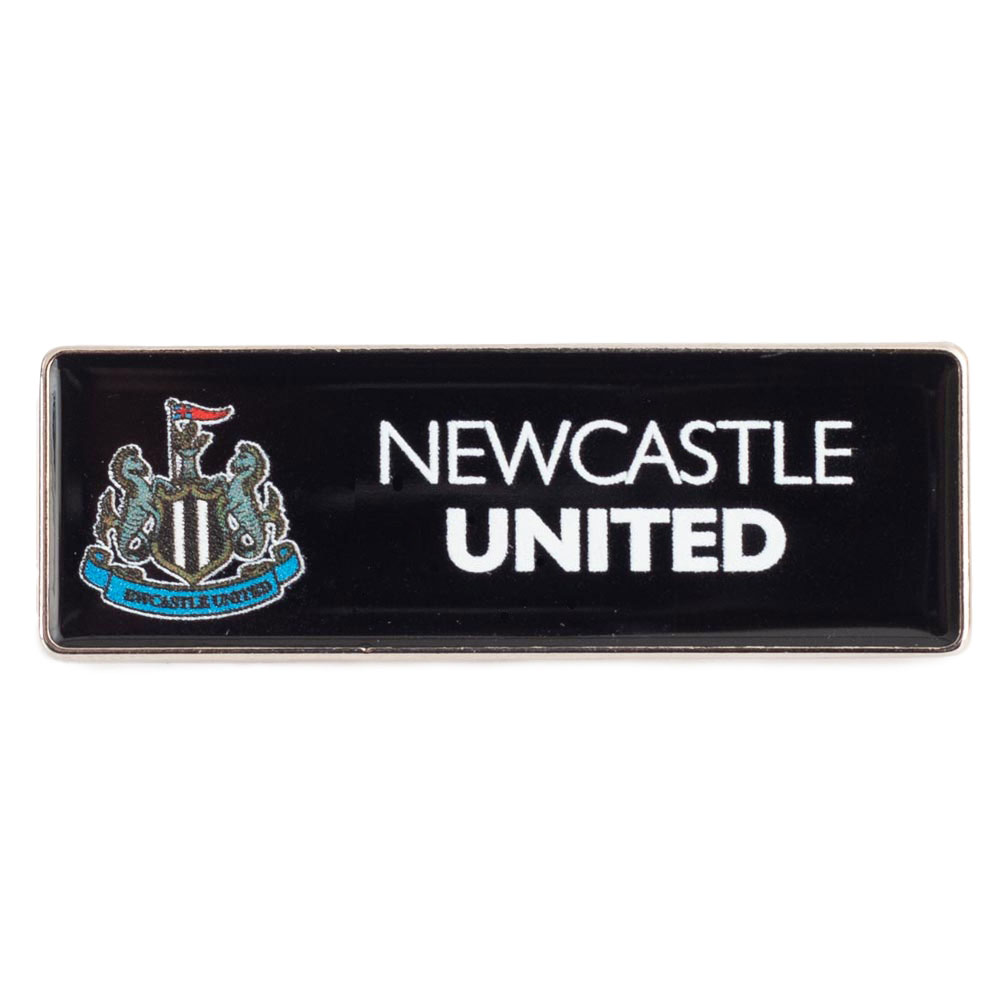 Newcastle United FC rectangle shaped metal pin badge with full colour infill on a backing card