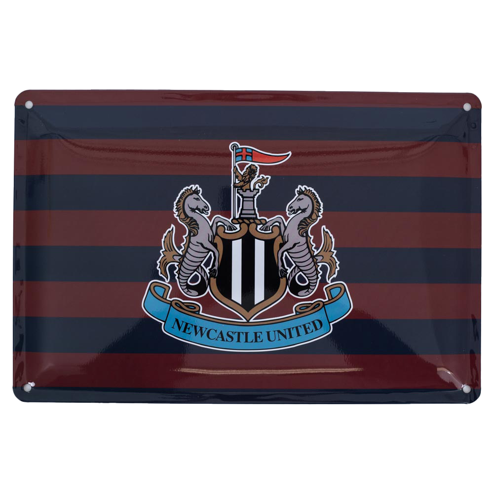 Newcastle United FC tin sign inspired by the 1996 away shirt with a full colour club crest in the centre
