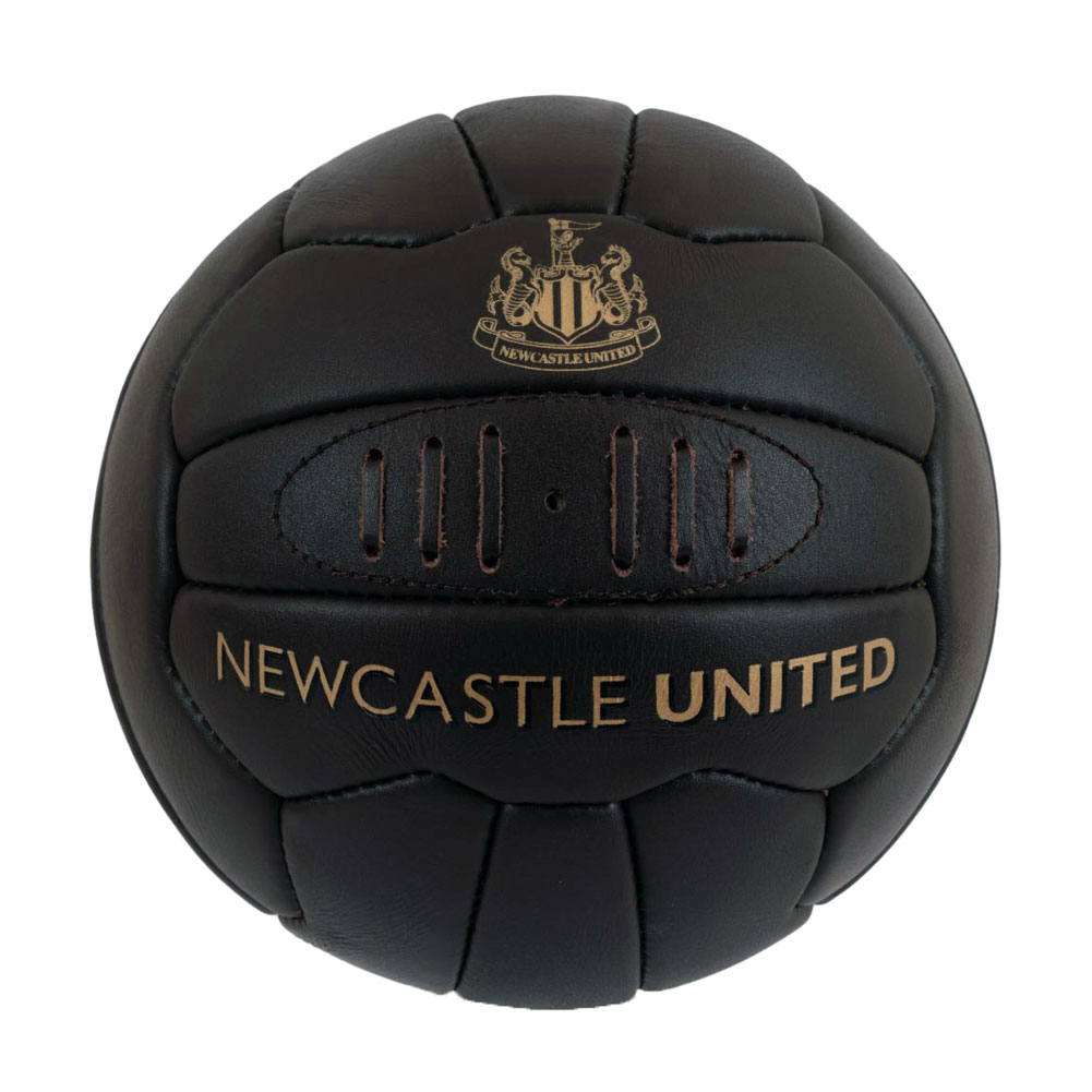 Newcastle United FC retro heritage mini football in genuine leather with a gold debossed crest and text