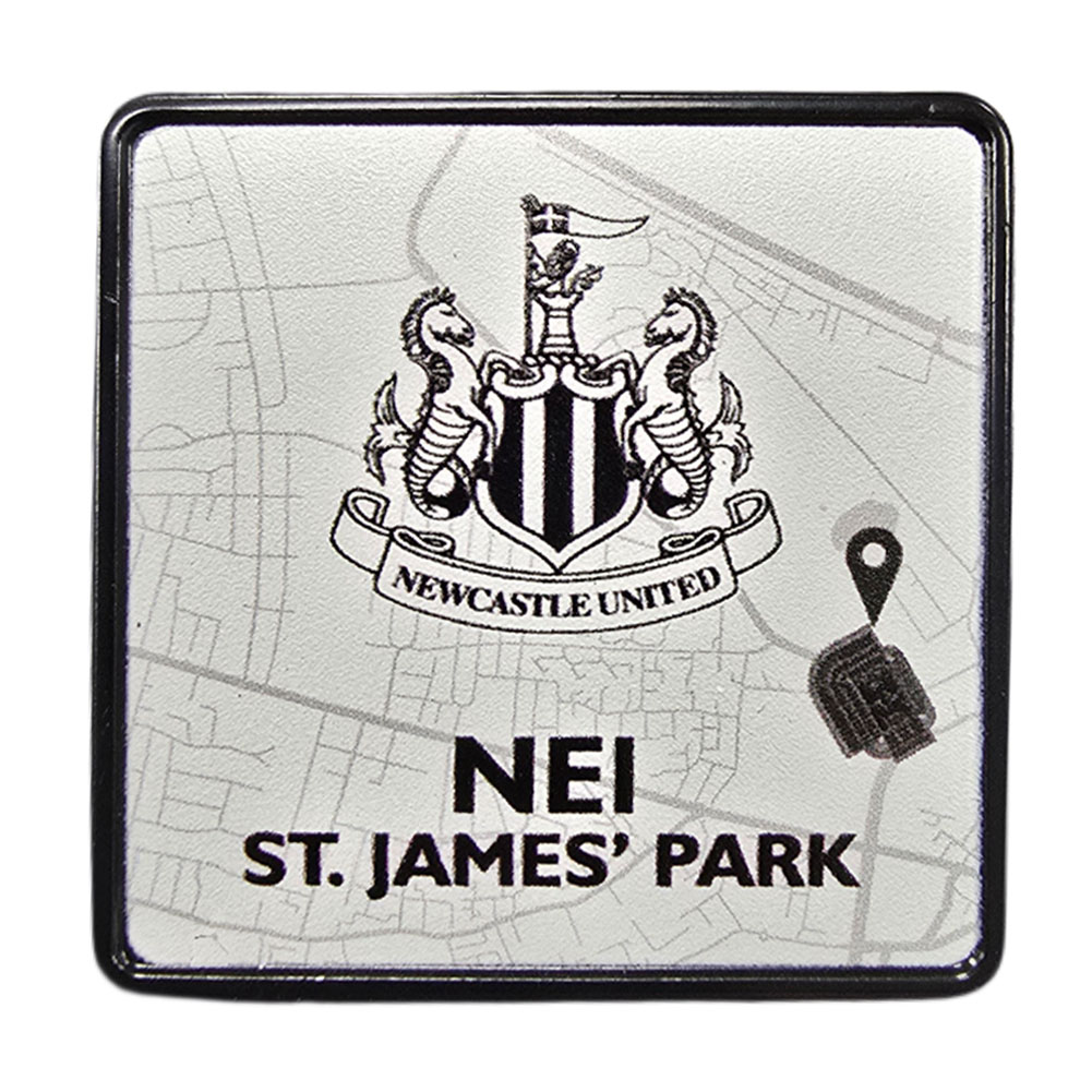 Newcastle United FC square black metal pin badge with a street map of the route to St James' Park