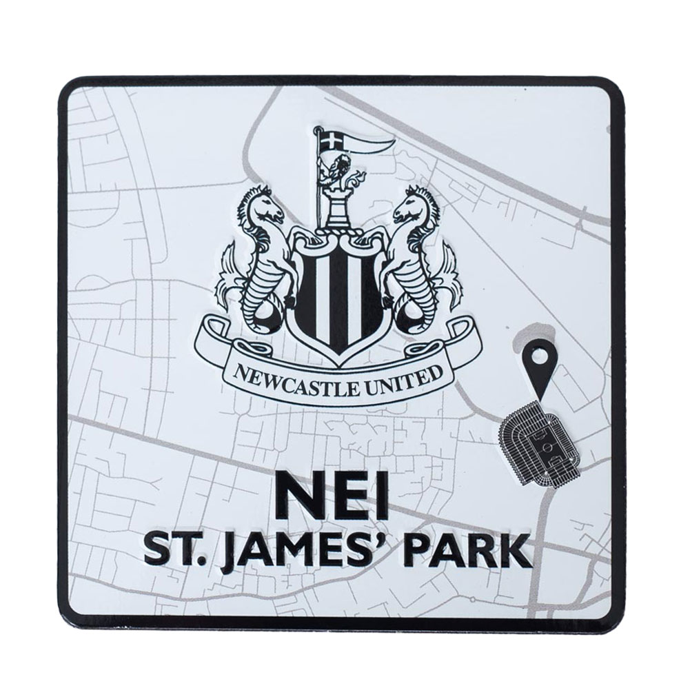 Newcastle United raised design fridge magnet with a street map view on the route to St. James' Park