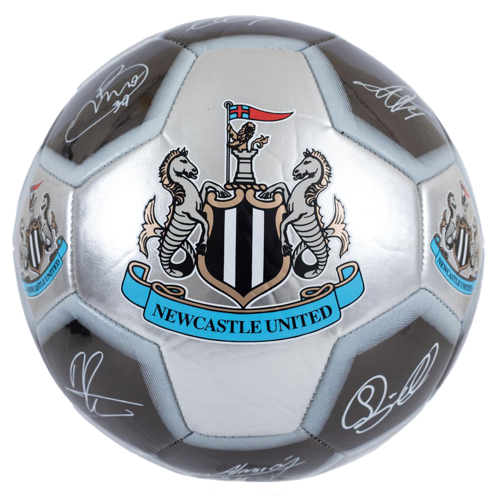 Newcastle United FC silver and grey football with the Newcastle crest and player signature prints