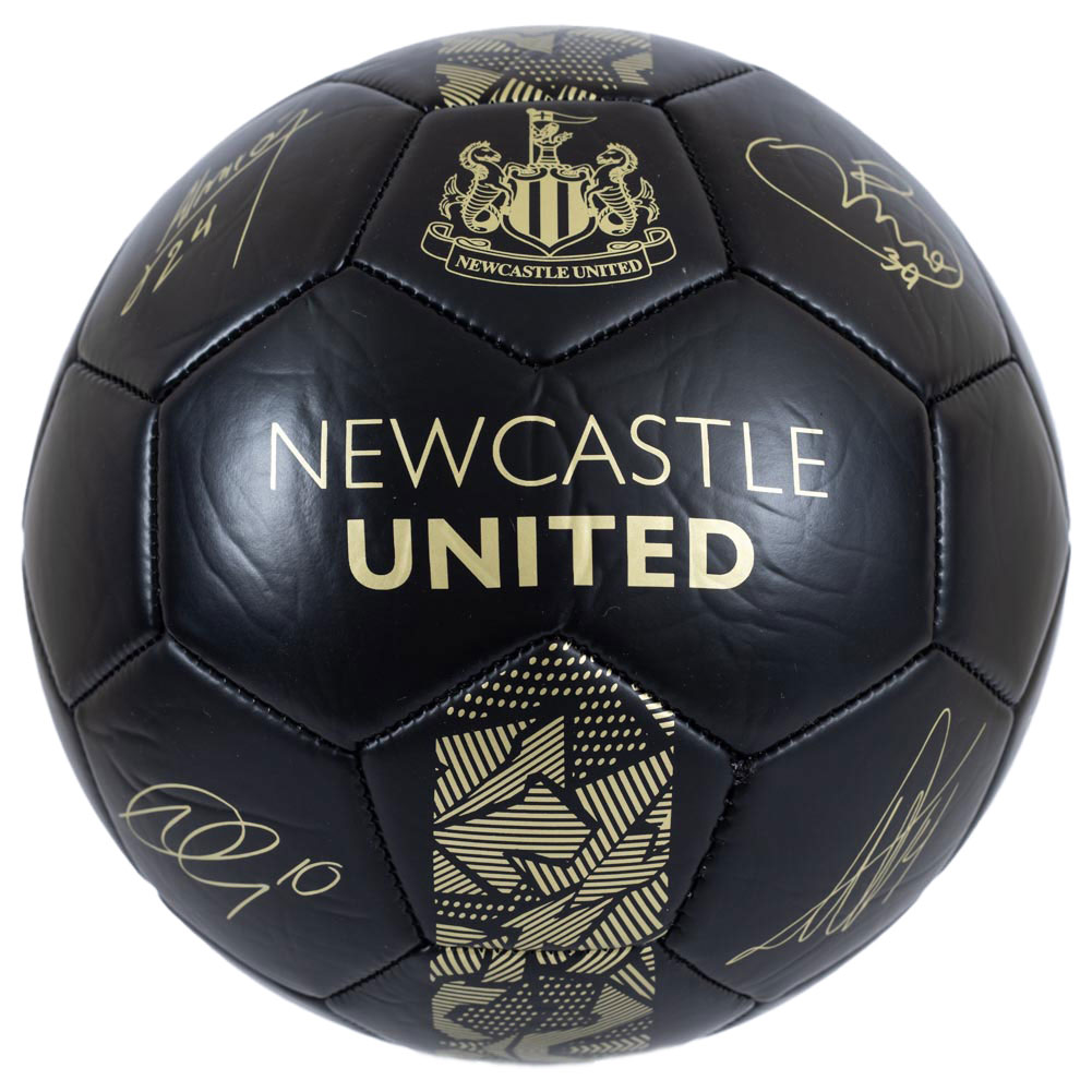 Newcastle United FC matte black football with a gold printed Newcastle crest and player signature prints