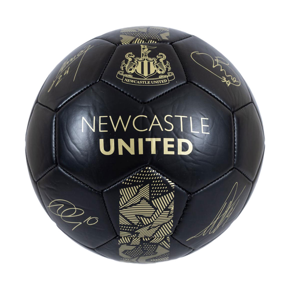 Newcastle United FC matte black phantom skill ball with gold design detail, club crest and player signatures