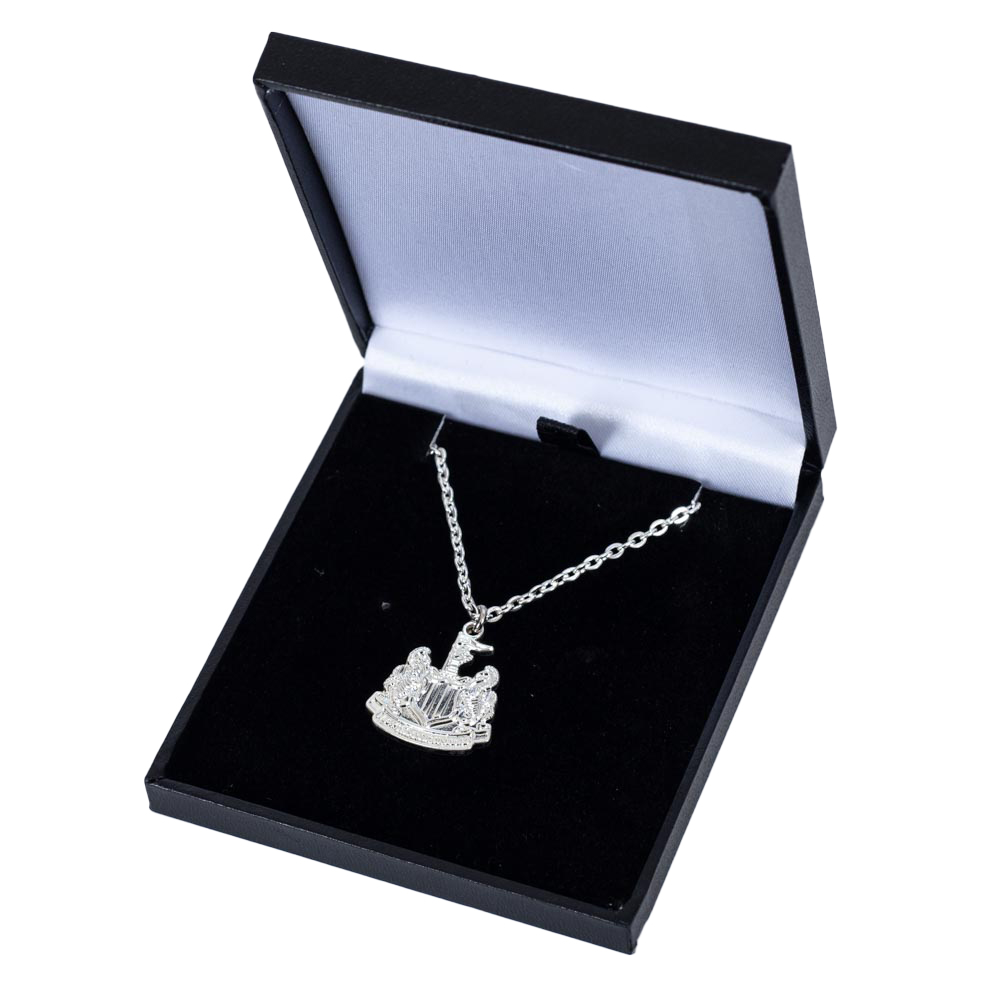 Newcastle United FC silver plated crest pendant on a chain necklace with a lobster clasp, presented in a gift box