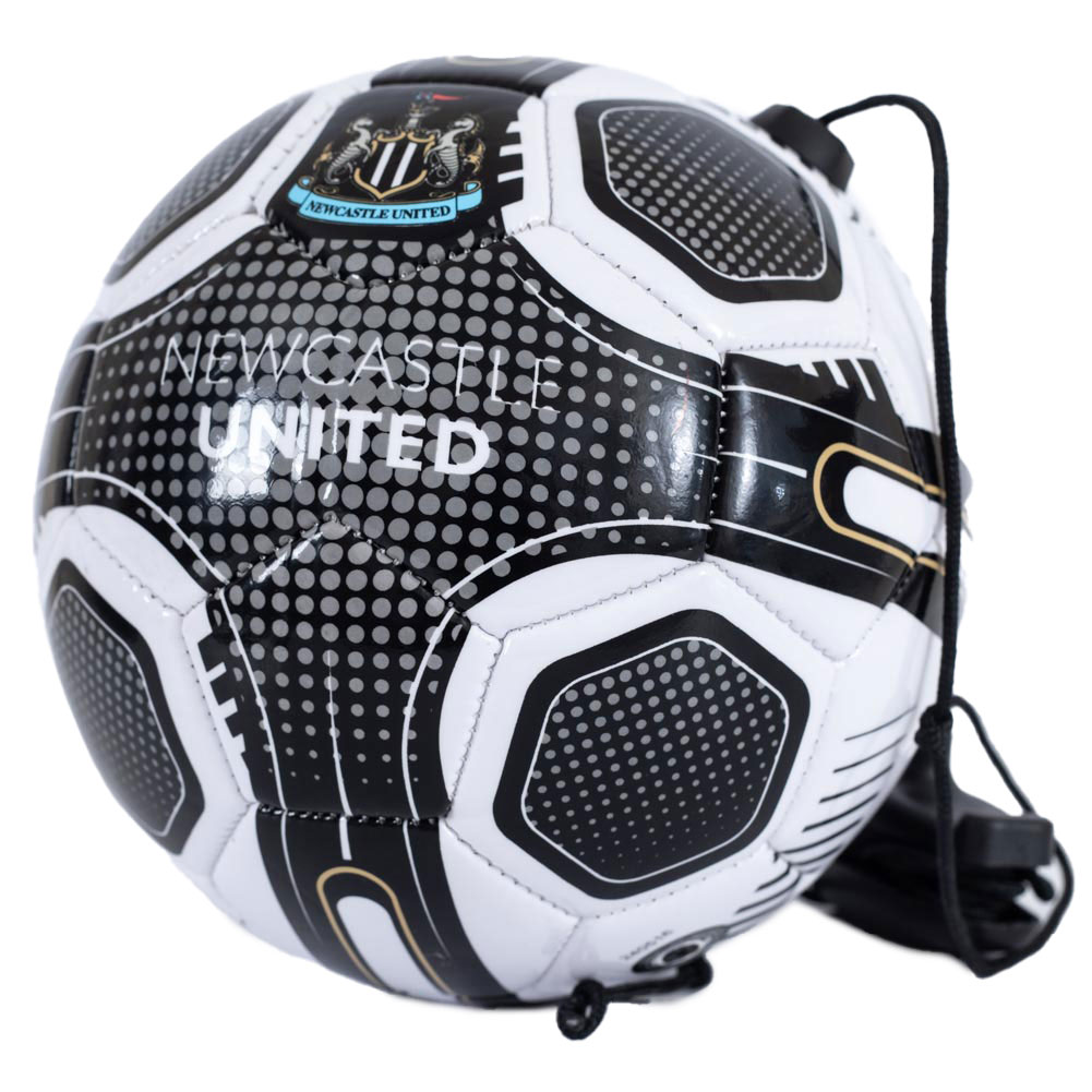 Newcastle United FC black and white size 2 skills trainer ball with a full colour crest, text and cord