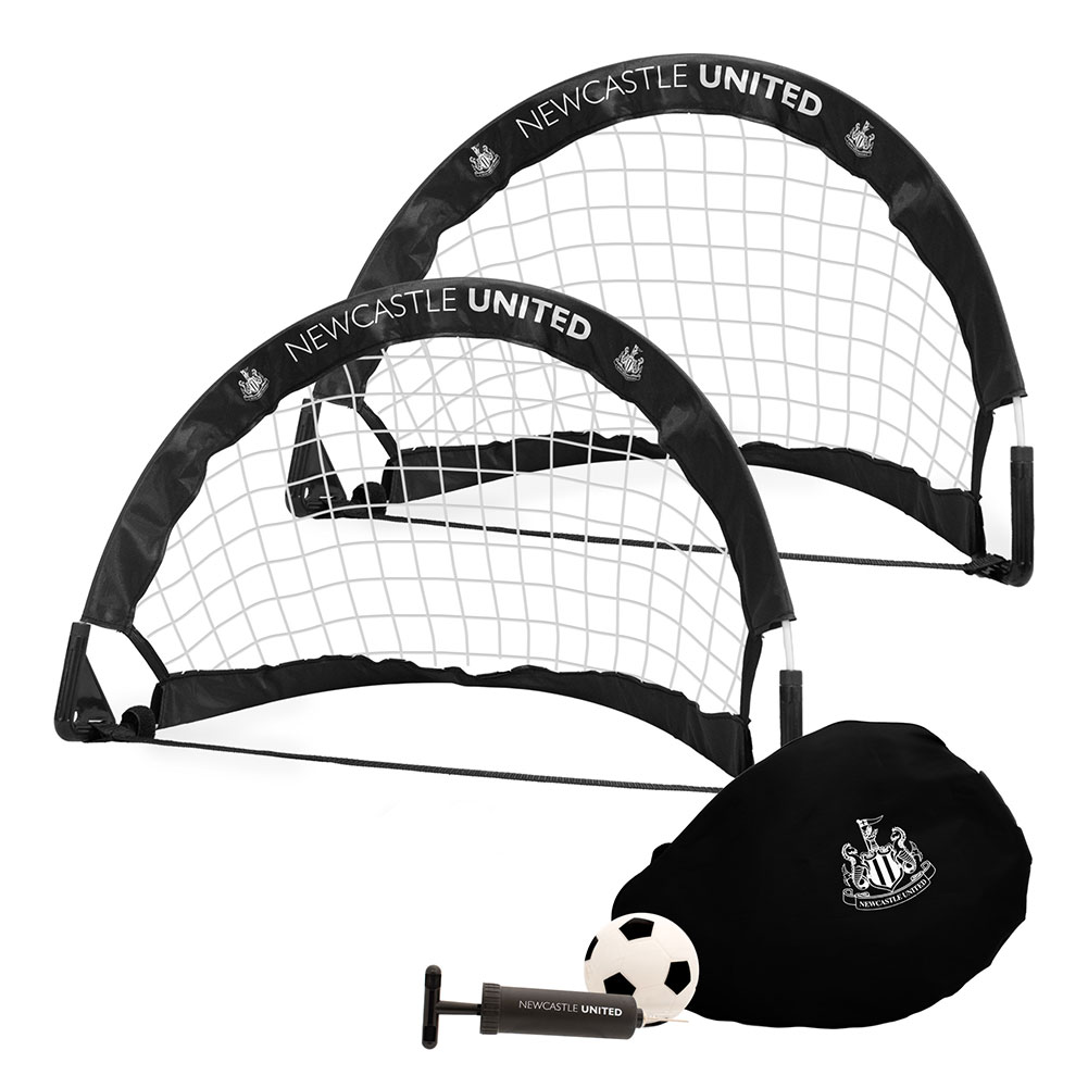 Newcastle United FC skill goal set with two black and white foldable goals, a football, pump and bag