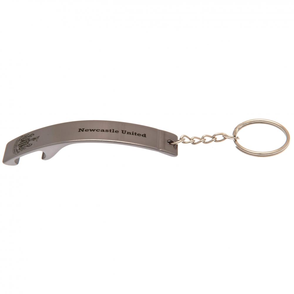 Newcastle United FC sleek curved satin silver style bottle opener keyring with crest and text