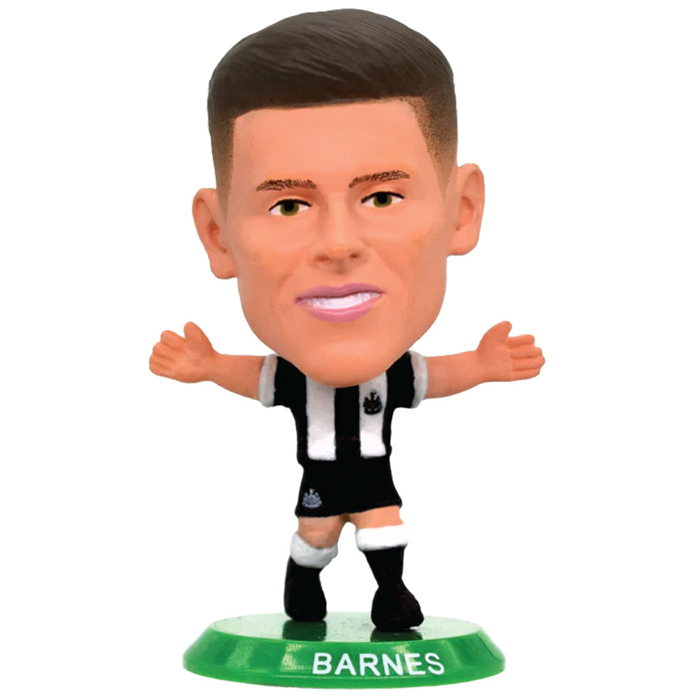 Harvey Barnes SoccerStarz figure in the classic Newcastle home kit on a green base