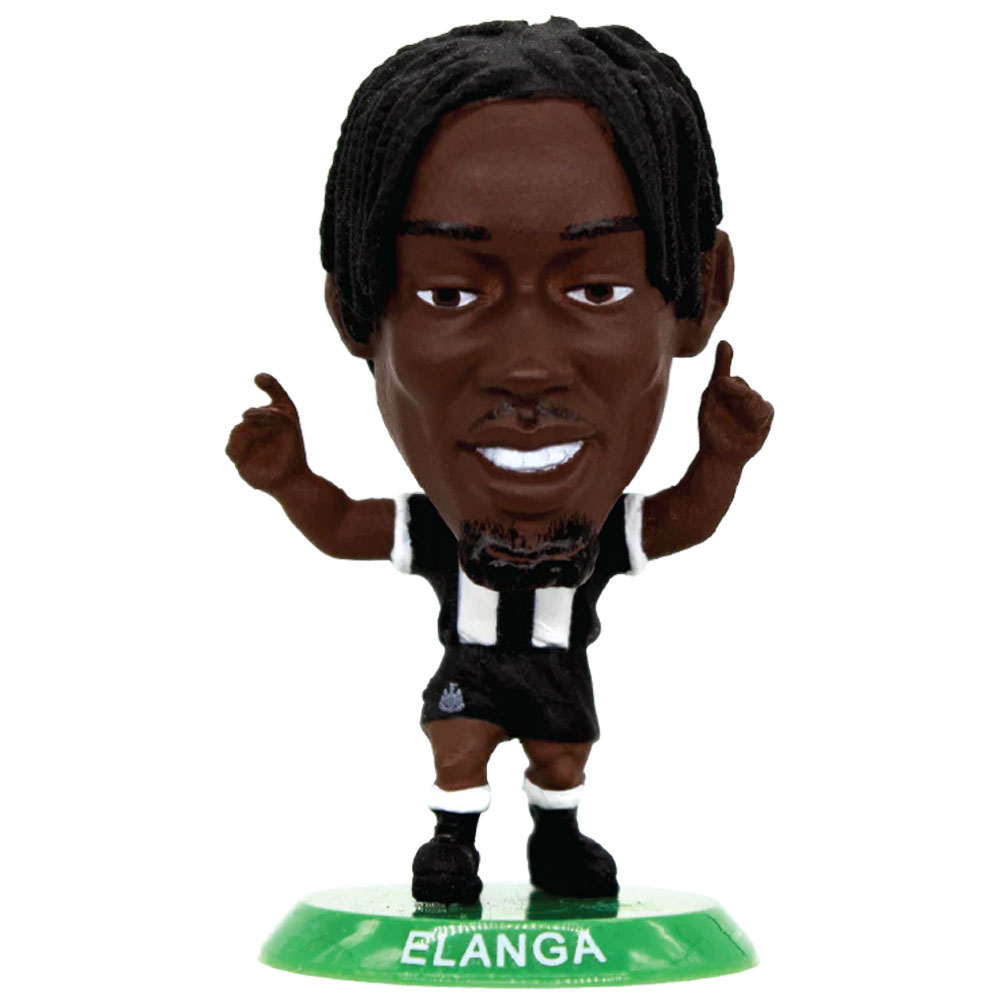Elanga SoccerStarz figure in the classic Newcastle home kit on a green base