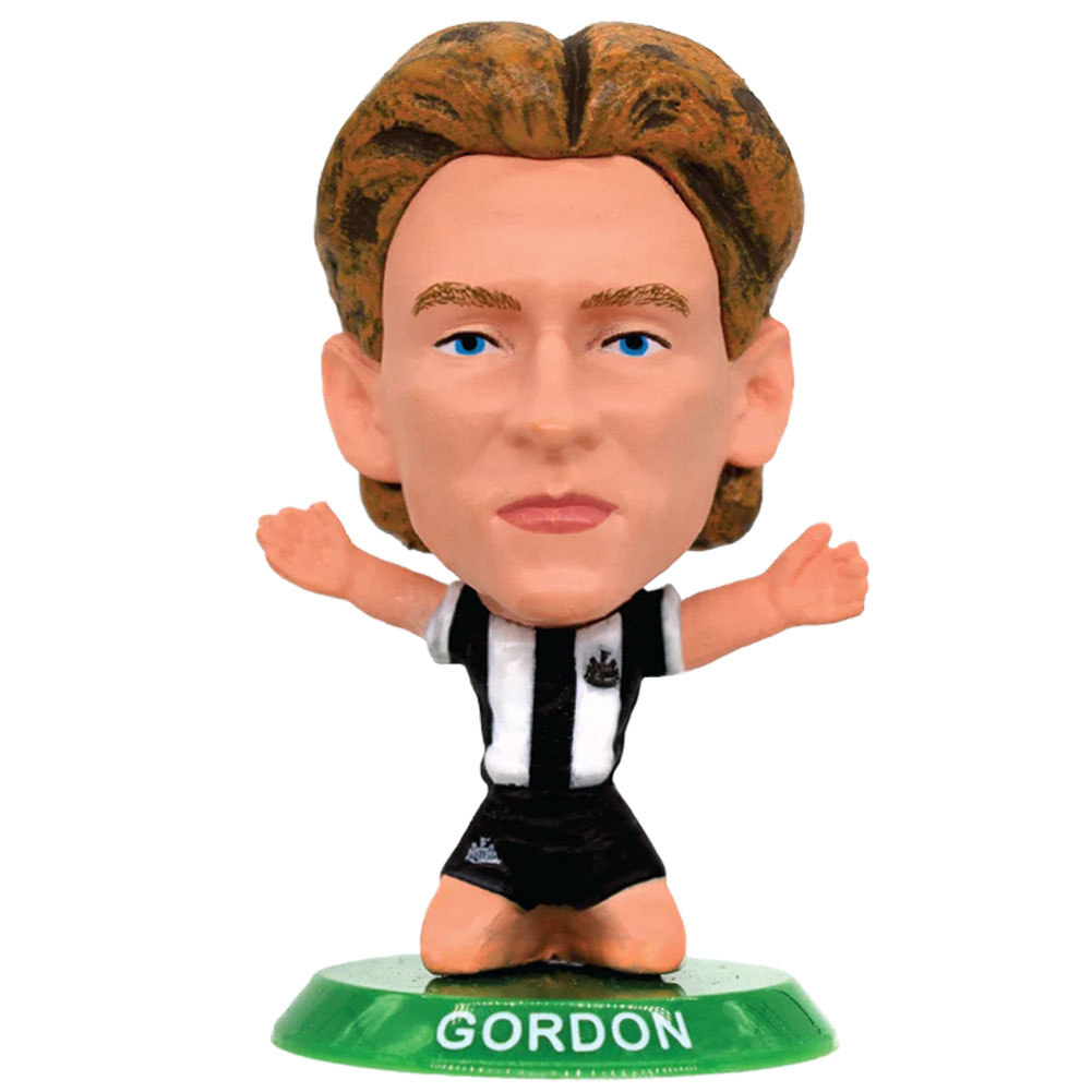 Gordon SoccerStarz figure in the classic Newcastle home kit on a green base