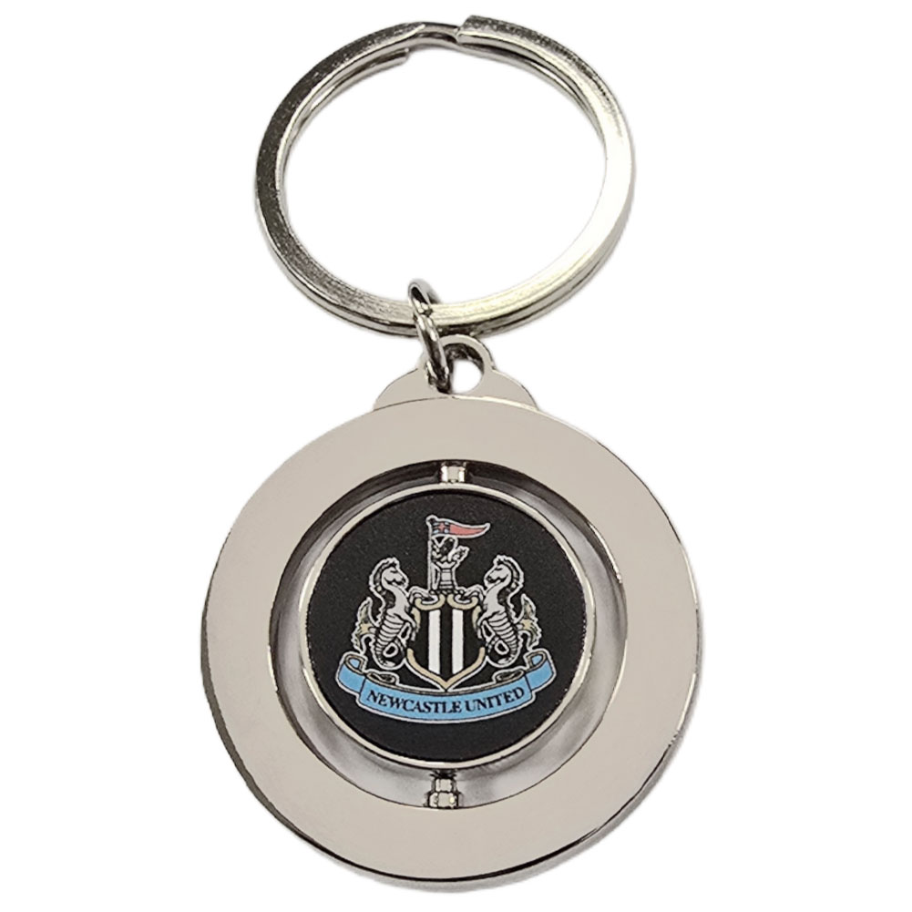 Newcastle United FC silver style metal spinner keyring with a spinning charm and full colour crest
