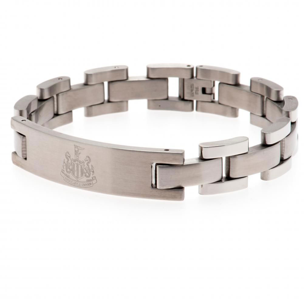 Newcastle United FC classic stainless steel link bracelet with an engraved club crest plate