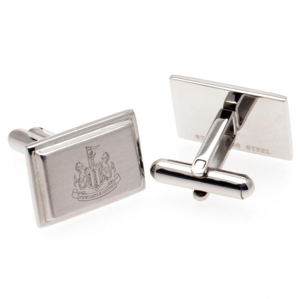 Pair of Newcastle United FC stainless steel brushed satin rectangular cufflinks engraved with the crest