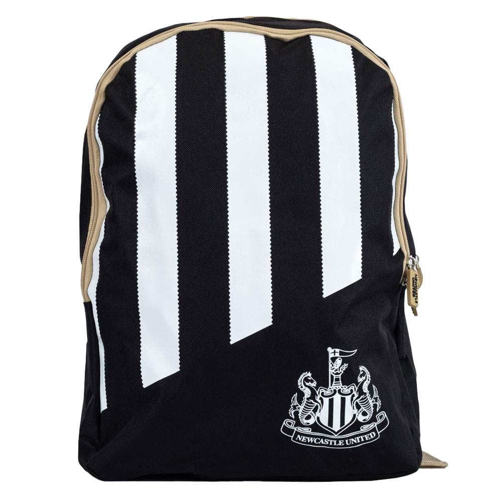 Black Newcastle United FC stripe backpack with a white club crest on the front