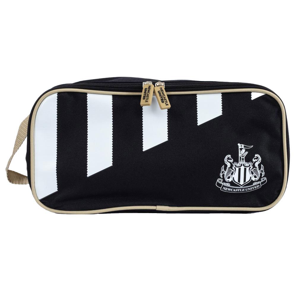 Newcastle United FC black stripe design boot bag with a white Newcastle United crest