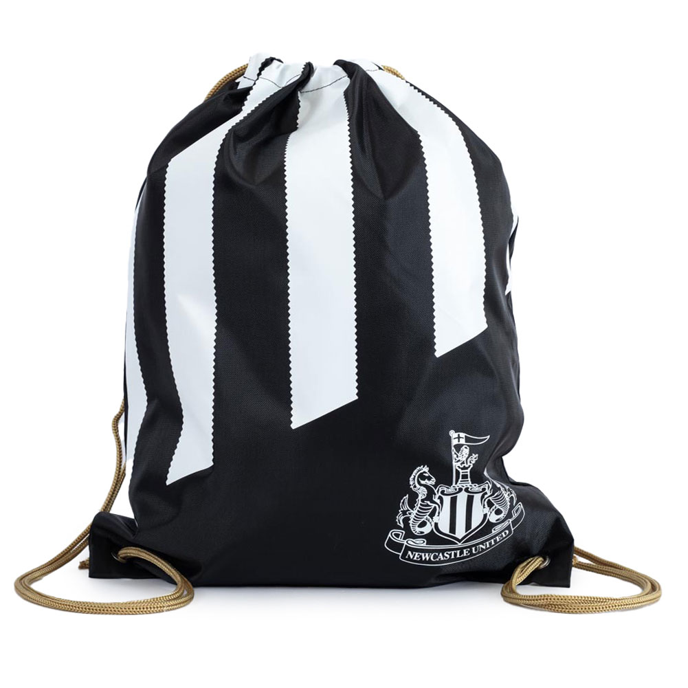 Black Newcastle United FC gym bag with a white stripe design and a white Newcastle United crest