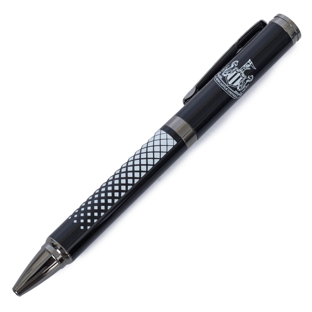 Newcastle United FC sleek black metal ballpoint pen with a white crest