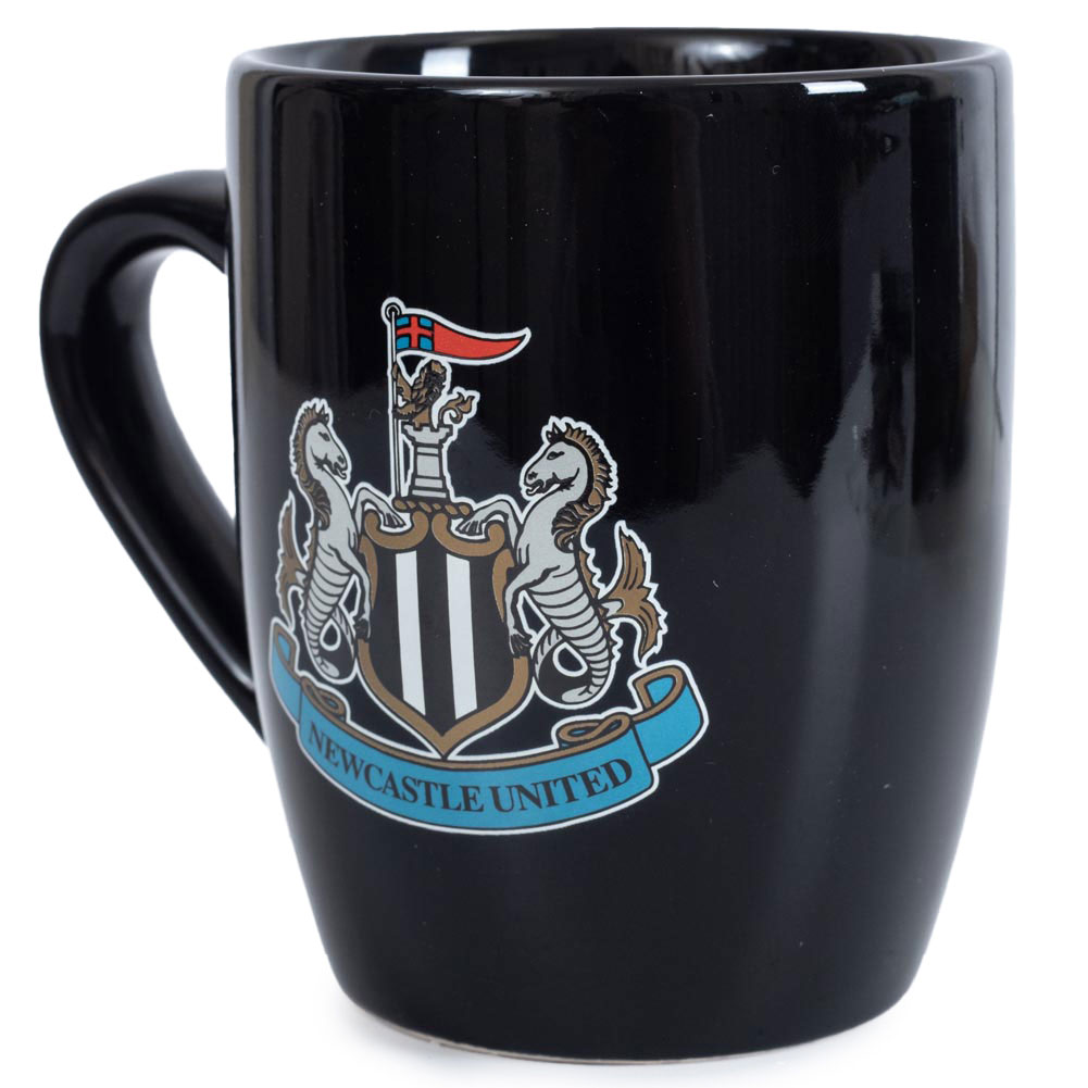 Black Newcastle United FC Tea Tub ceramic mug with a full colour crest to one side and a colour handle