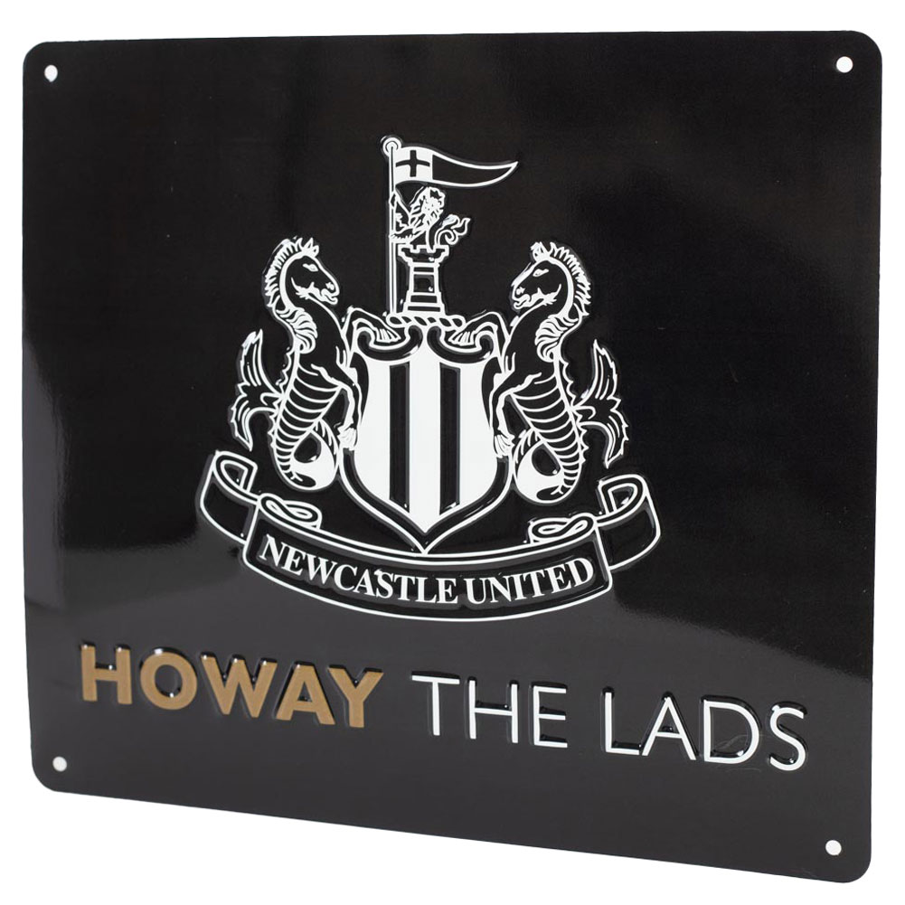Newcastle United FC gloss stamped metal tunnel sign with a white NUFC crest and Howay The Lads text