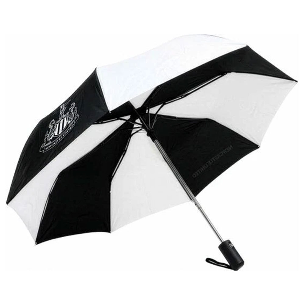 Black and white Newcastle United FC umbrella with a white crest and Newcastle United text