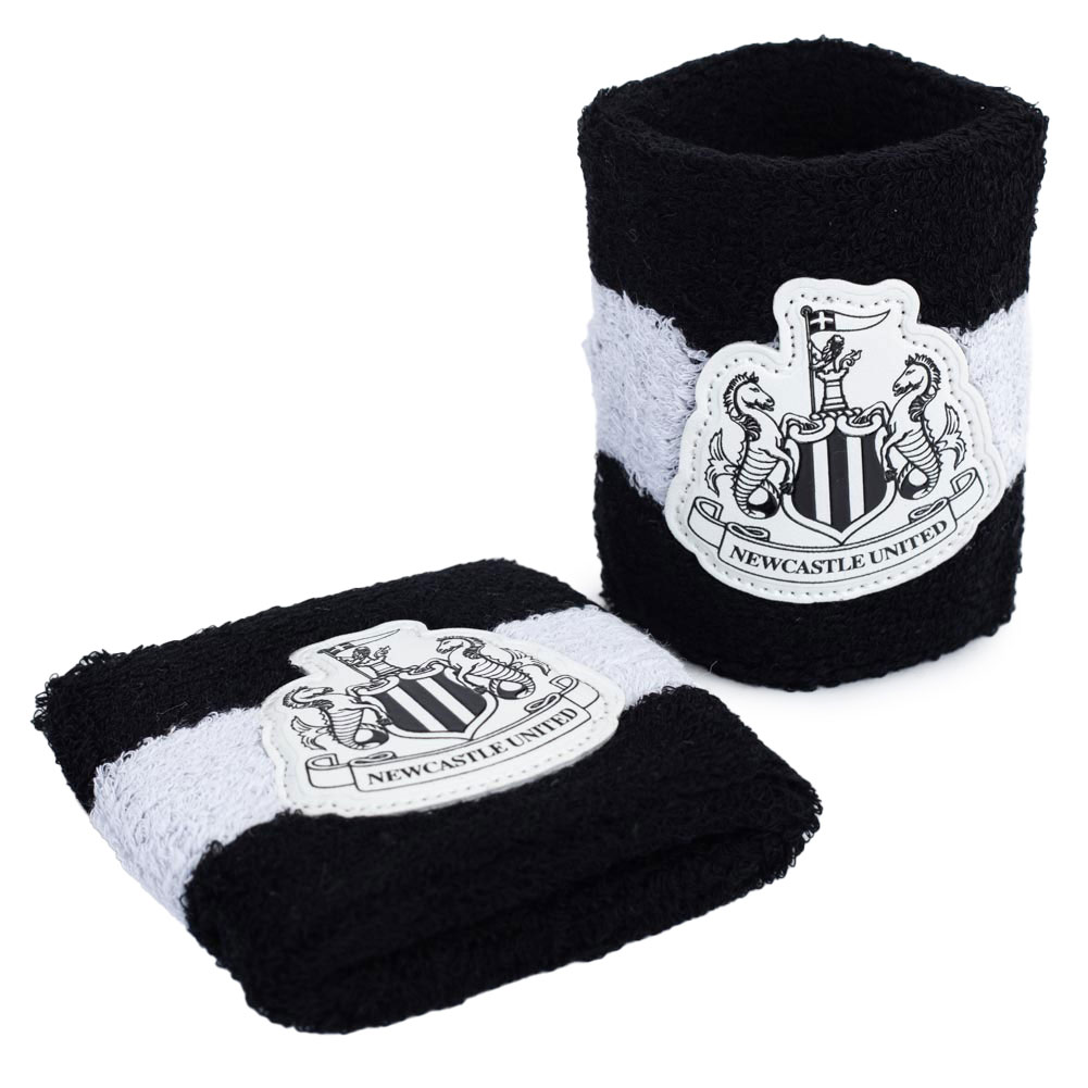 Pair of black Newcastle United FC cotton wristbands with white bands and the club crest
