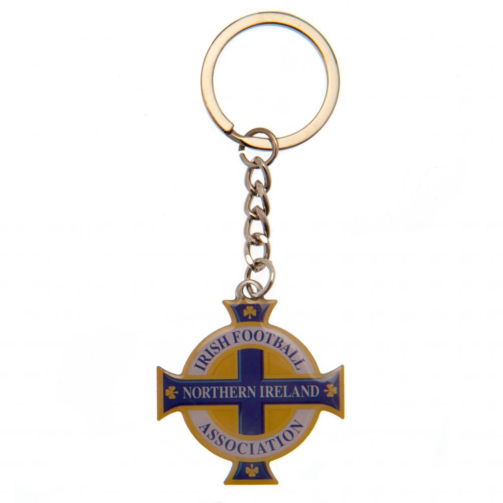 Northern Ireland crest shaped metal keyring with full colour enamel infill and a gold style finish