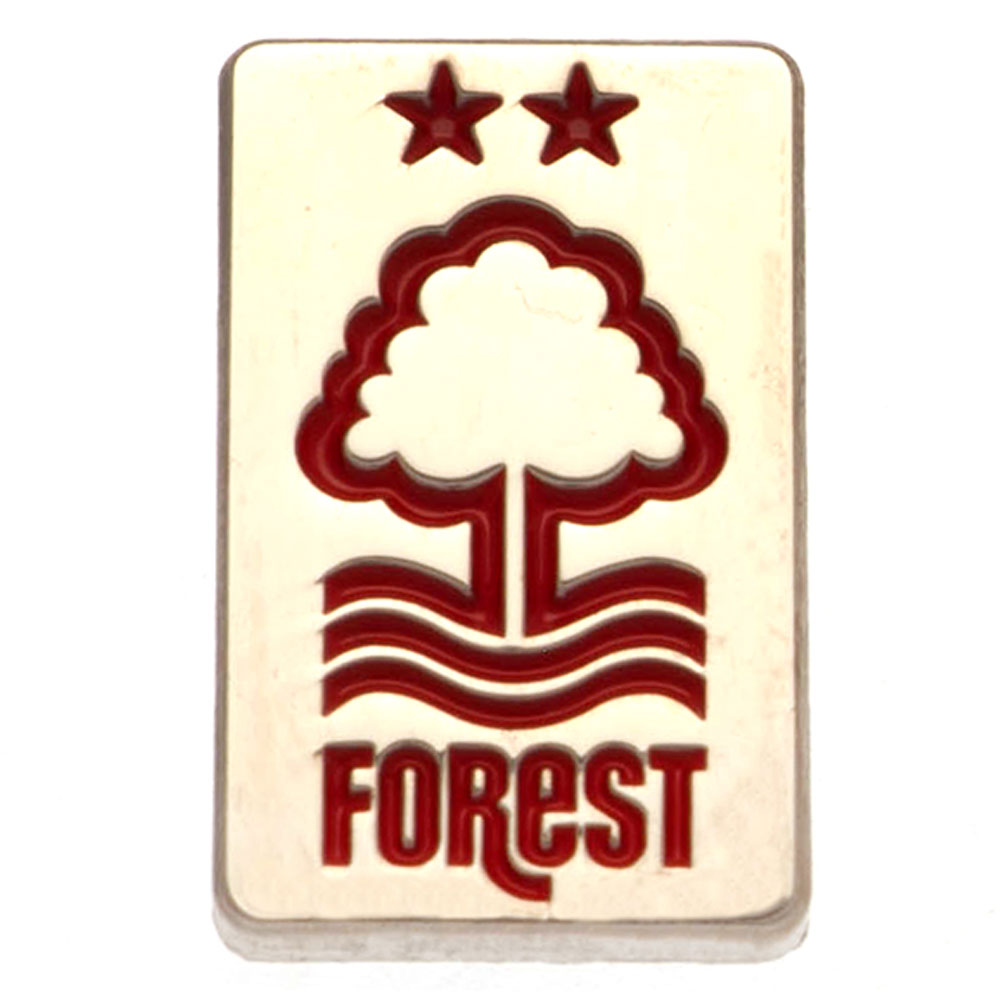Nottingham Forest FC rectangular metal pin badge with crest design and red enamel infill
