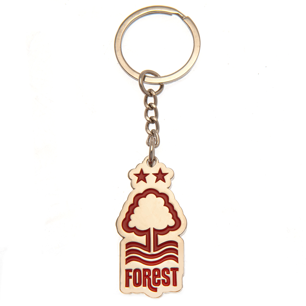 Nottingham Forest FC crest shaped metal keyring with full colour enamel infill and a silver style finish