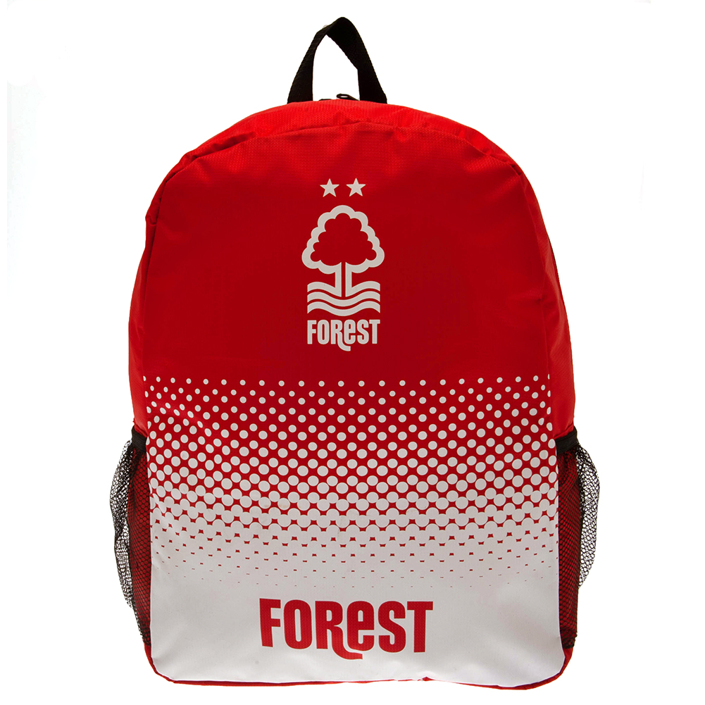 Nottingham Forest FC fade design backpack featuring Forest text and the club crest