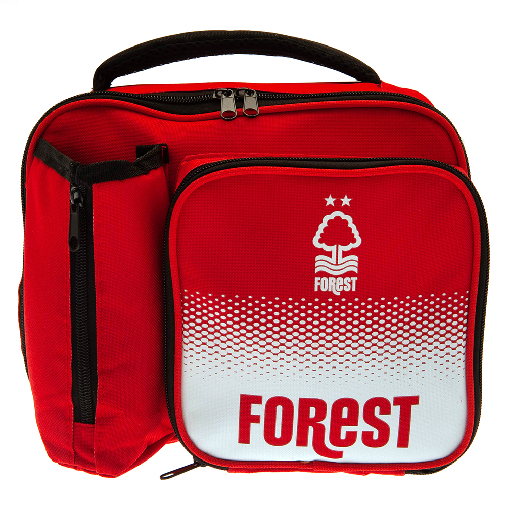 Nottingham Forest fade design lunch bag with Forest text, a white club crest and carry handle