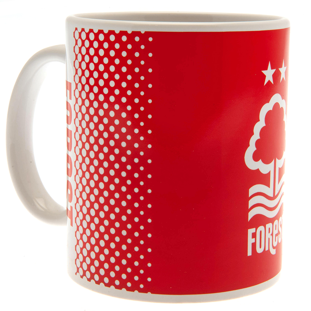 Nottingham Forest FC ceramic mug with a fade design featuring Forest text and a club crest