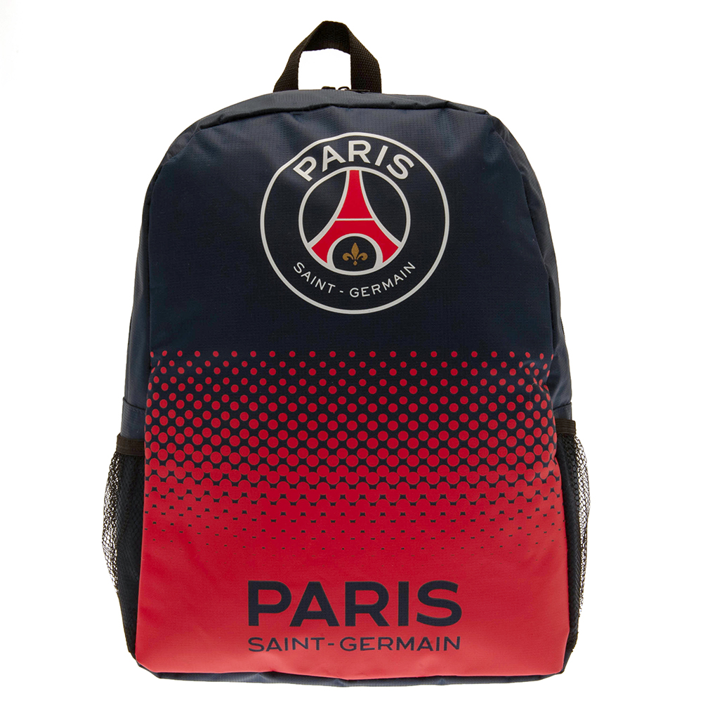 Paris Saint Germain FC fade design backpack featuring PSG text and the club crest