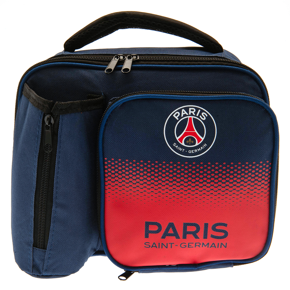 Paris Saint Germain fade design lunch bag with PSG text, full colour club crest and carry handle