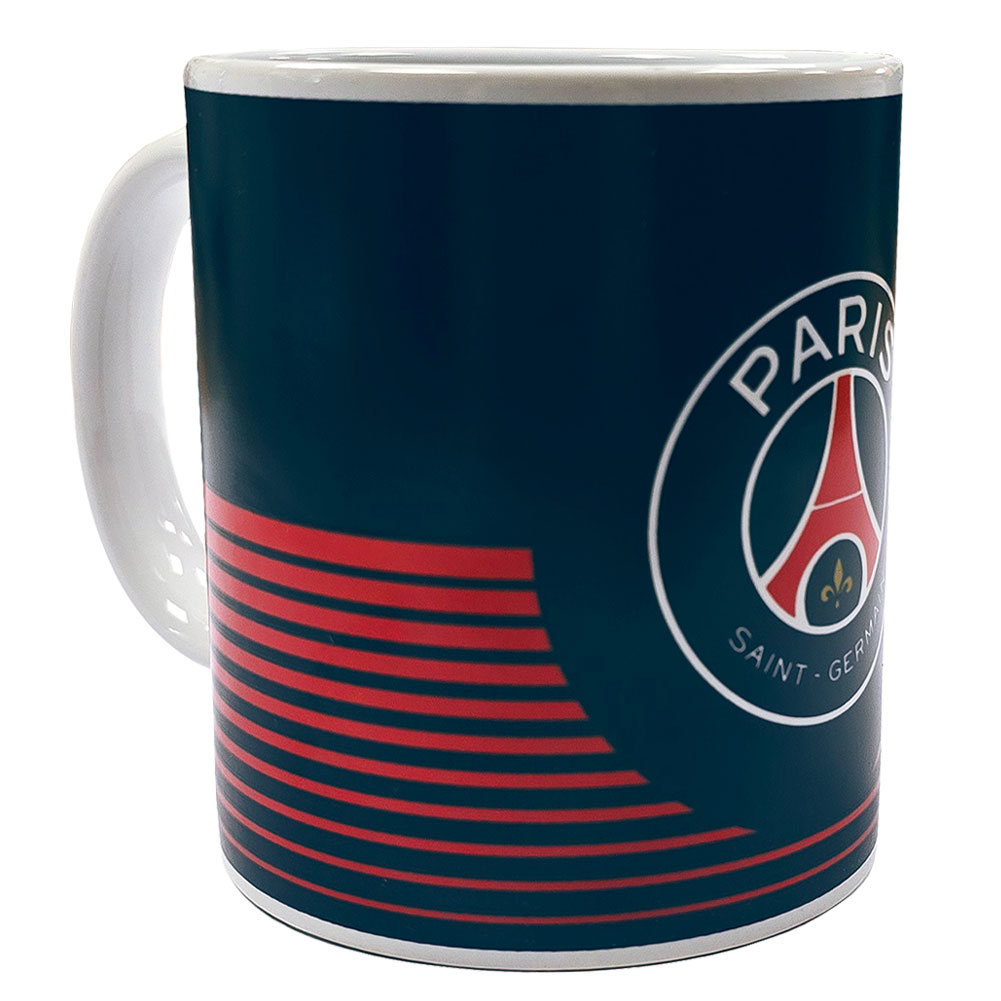 Paris Saint Germain FC ceramic mug with a Linea design, full colour PSG crest and white handle