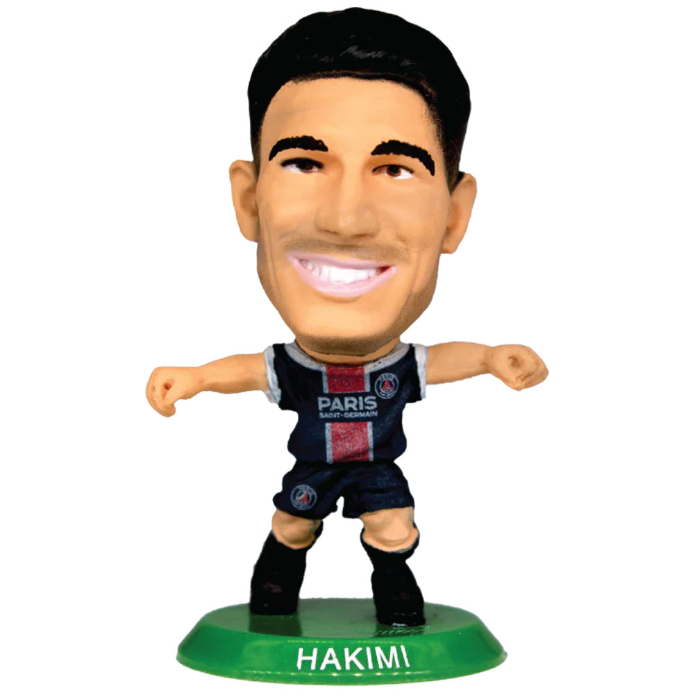 Hakimi SoccerStarz figure in the classic PSG home kit on a green base
