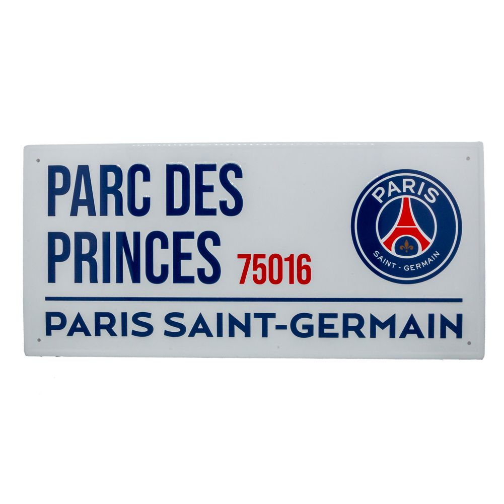 Paris Saint Germain FC Parc Des Princes 75016 road sign in gloss stamped metal on a white background