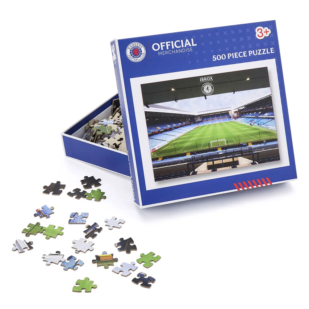 Rangers FC 1000 piece jigsaw puzzle showing a picture of the Ibrox Stadium in a presentation box