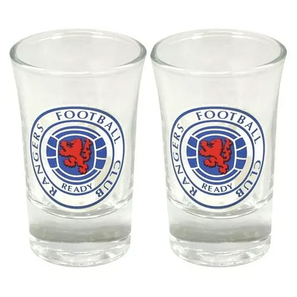 Pair of Rangers FC shot glasses with a full colour club crest
