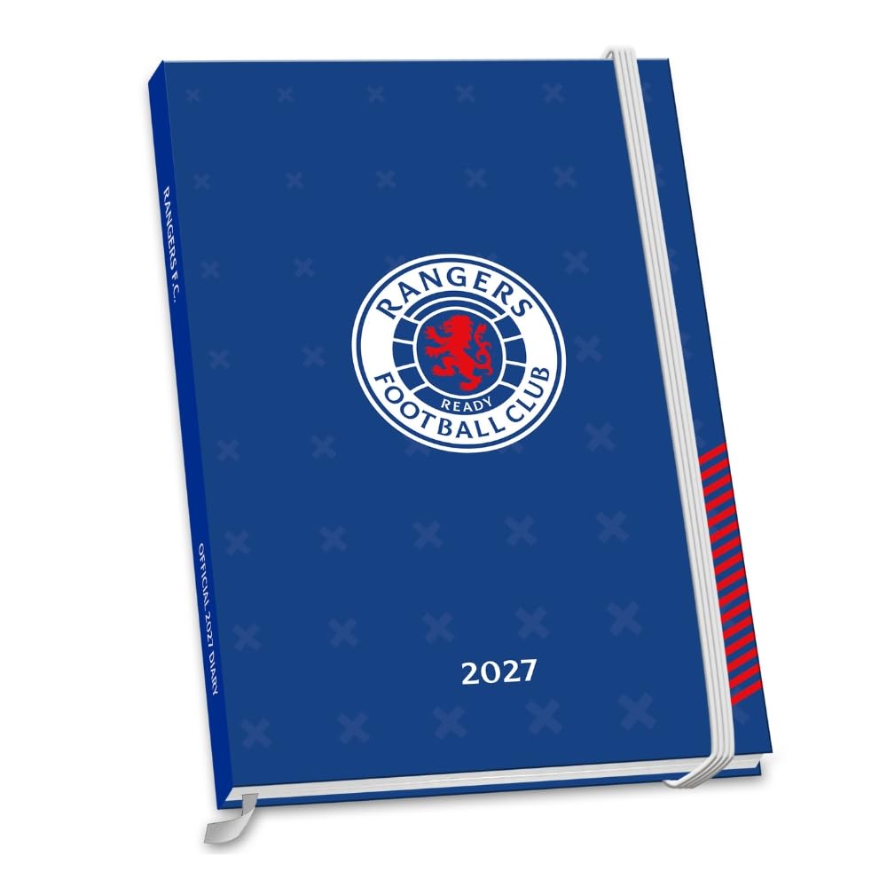 Rangers FC blue hardback A5 2027 diary with a full colour Rangers crest and an elastic closure