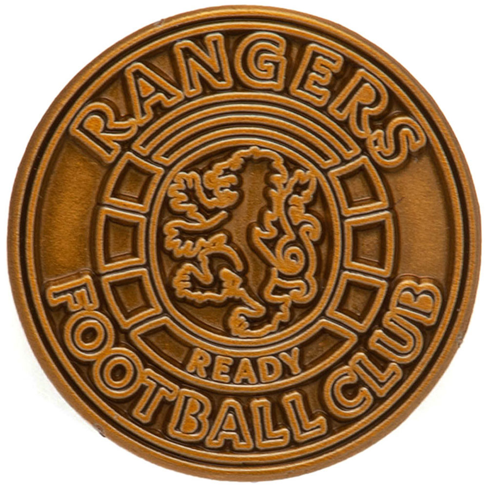 Rangers FC antique gold Ready crest round metal pin badge on a header card