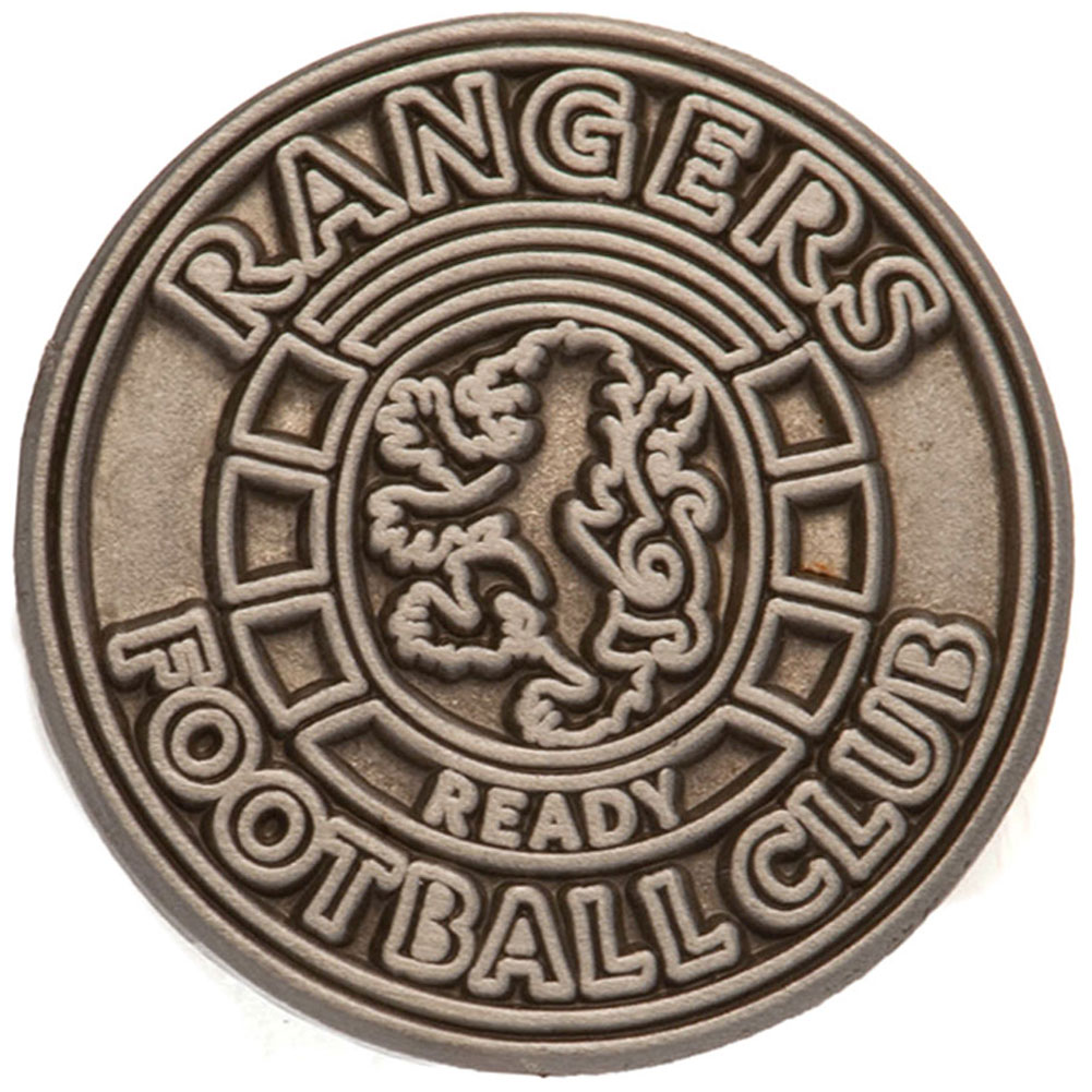 Rangers FC antique silver Ready crest round metal pin badge on a header card