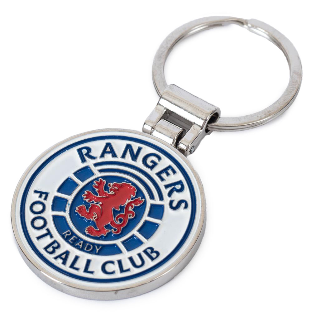 Rangers FC crest shaped metal keyring with full colour enamel infill and a split ring