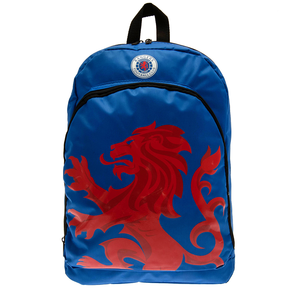 Royal blue Rangers FC Colour React backpack with a full colour crest and a red cropped lion