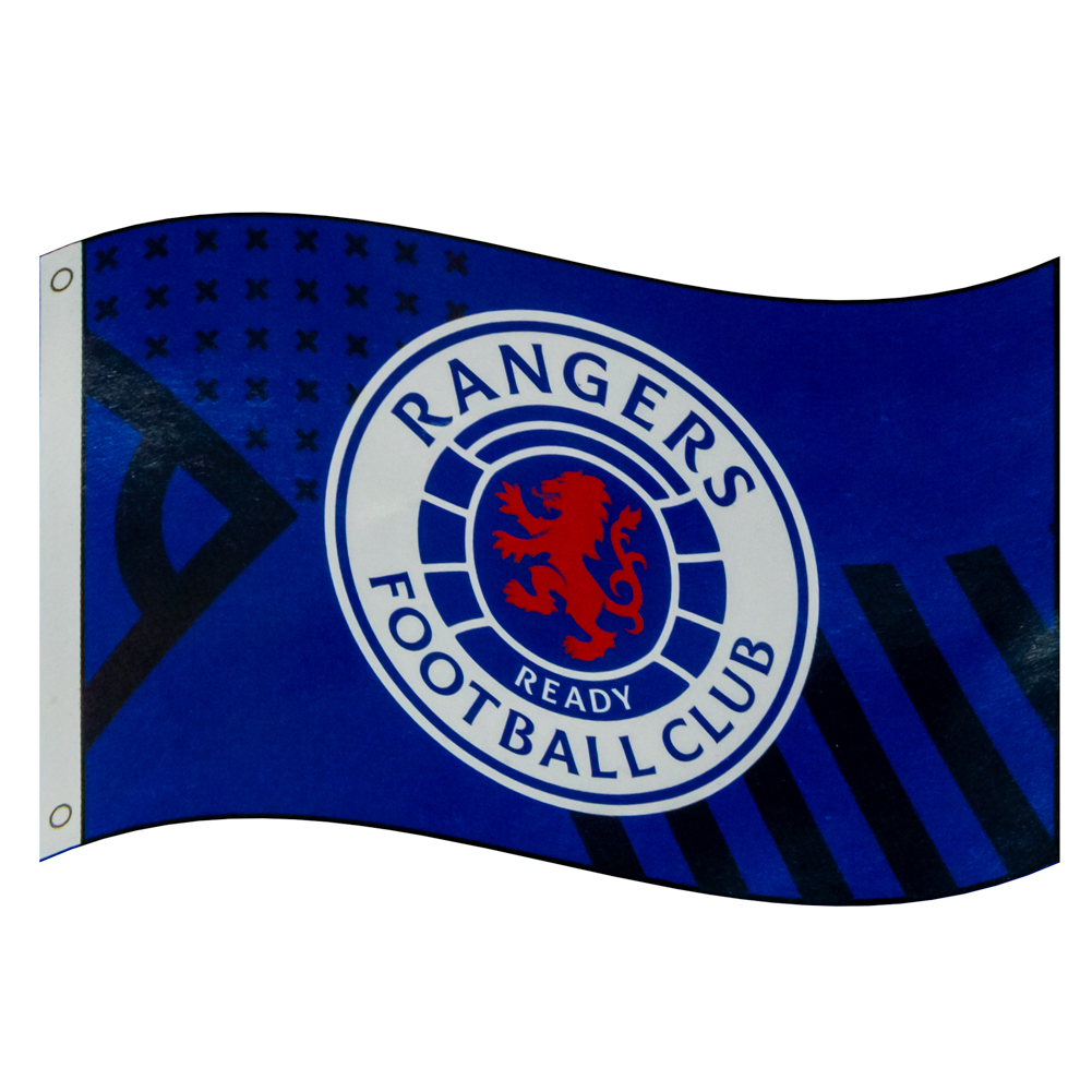 Rangers FC royal blue supporters flag with a full colour Rangers crest in the centre
