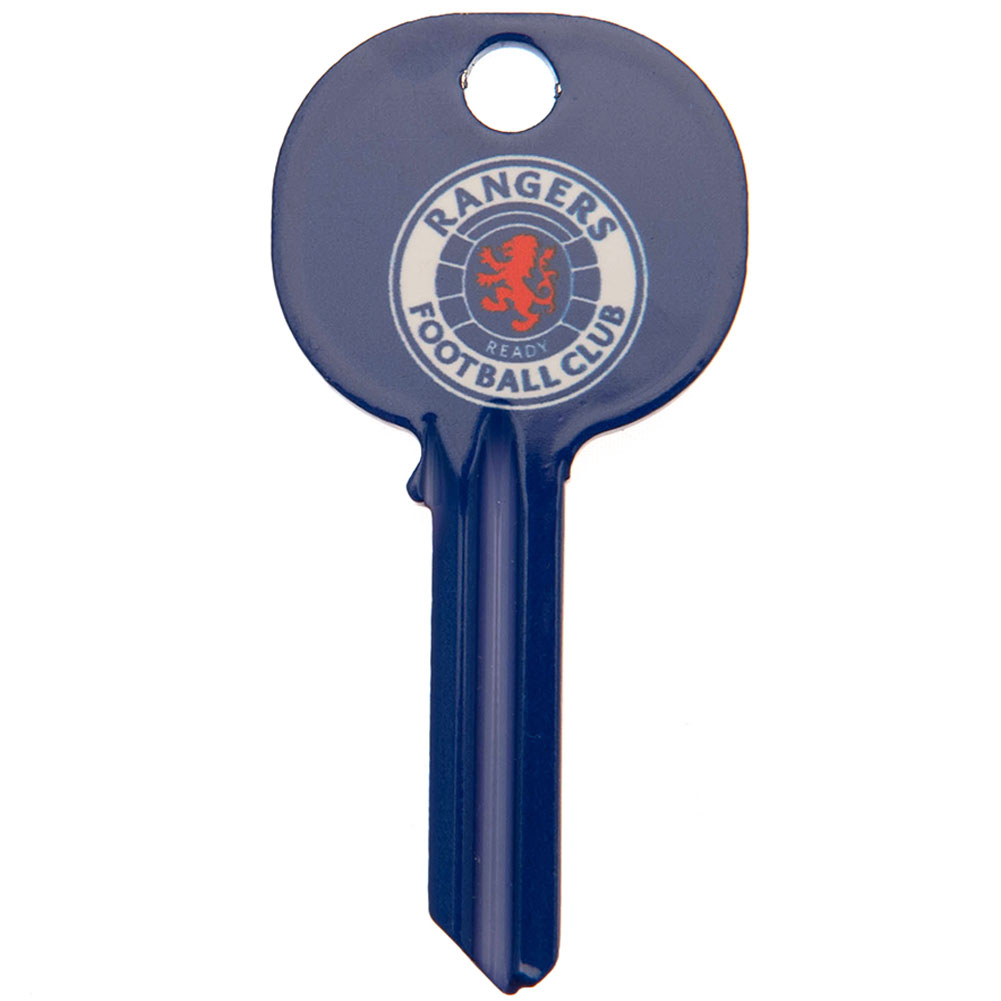 Rangers FC blank door key with a full colour crest and stadium design and the Lion on the reverse